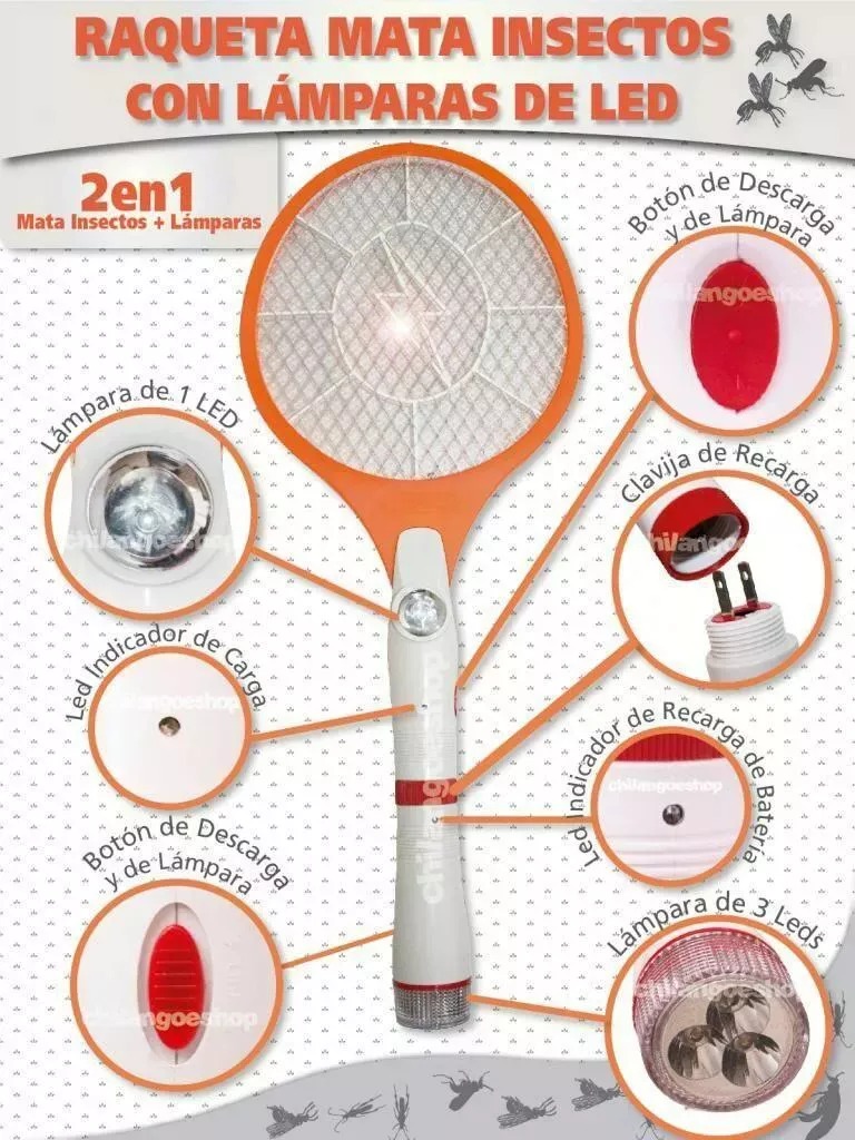 Miniatura 4 de Raqueta Mata Moscas Zancudos Recargable